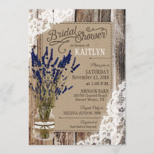 Lavender Wood Lace Rustic Bridal Shower Invitation