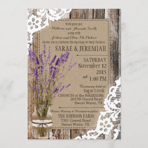 Lavender Wood Lace Rustic Wedding Invitation