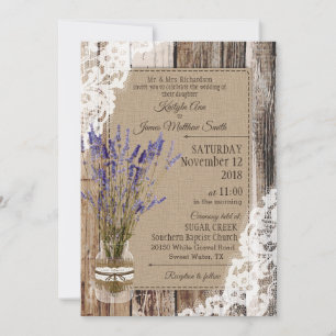 Lavender Wood Lace Rustic Wedding Invitation