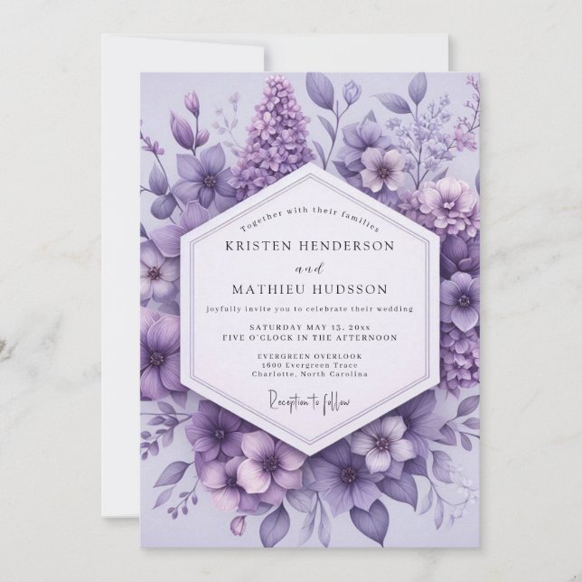 Lavender Woodland Bloom Wedding Invitation (Front)