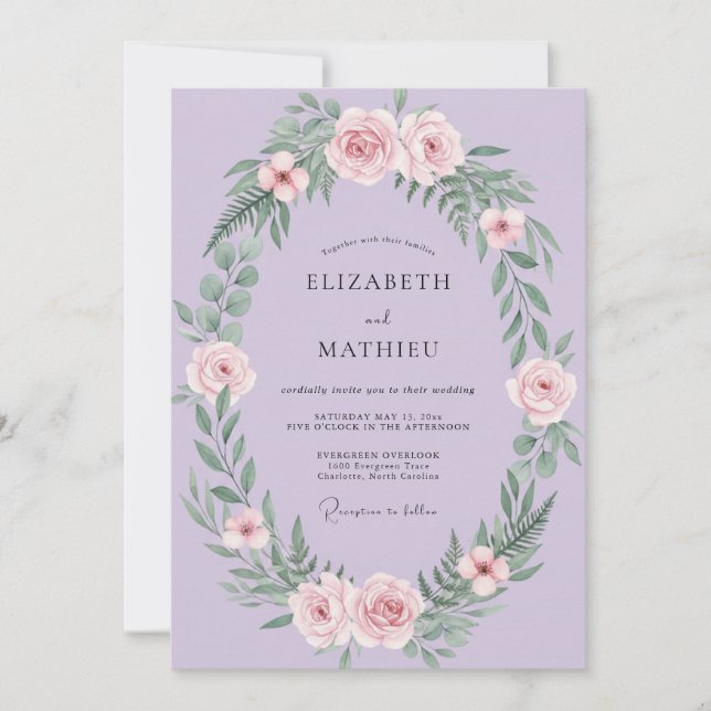 Lavender Wreath Bloom Wedding Invitation (Front)