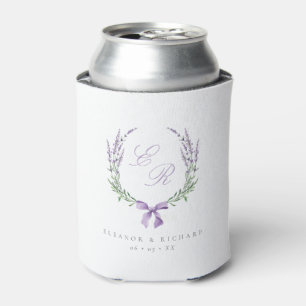 Lavender Wreath & Bow Monogram Wedding Can Cooler