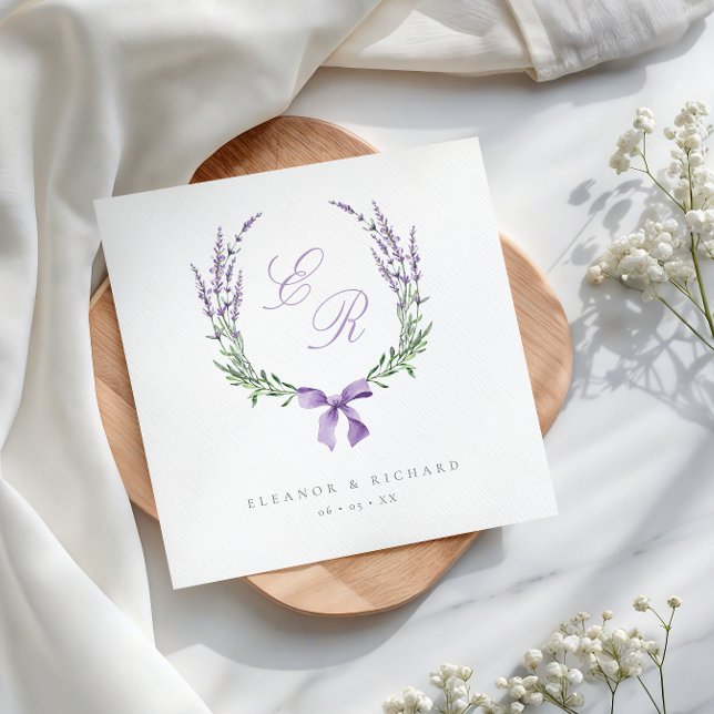 Lavender Wreath & Bow Monogram Wedding Napkin (Creator Uploaded)