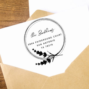 Lavender Wreath Floral Family Return Address Rubber Stamp