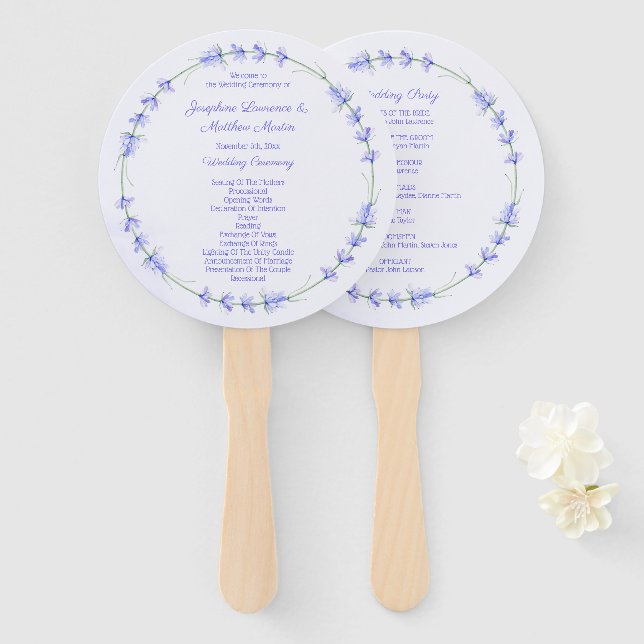 Lavender Wreath Floral Wedding Ceremony Programs Hand Fan (Front and Back)