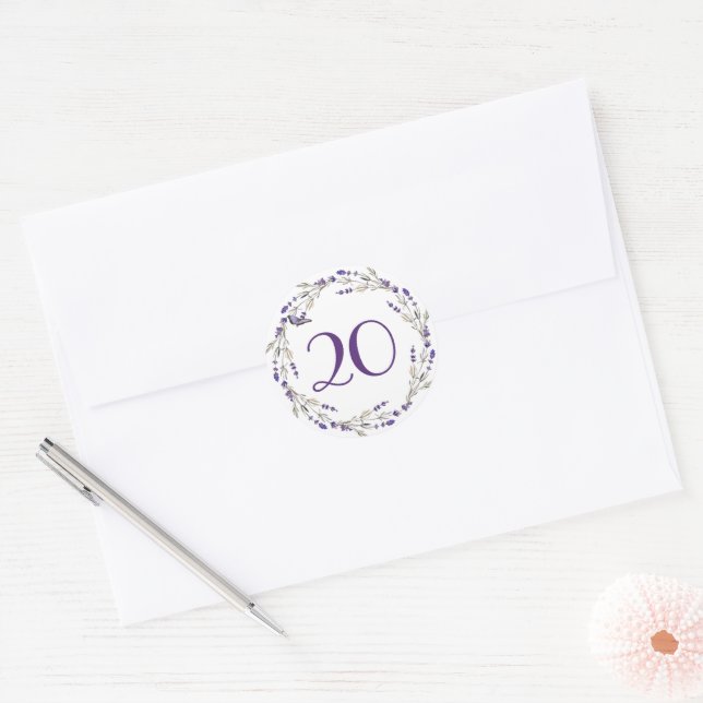 Lavender Wreath for 20th Anniversary Classic Round Sticker (Envelope)