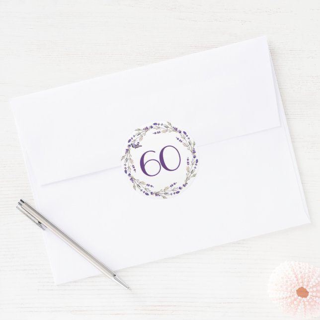Lavender Wreath for 60th Anniversary Classic Round Sticker (Envelope)