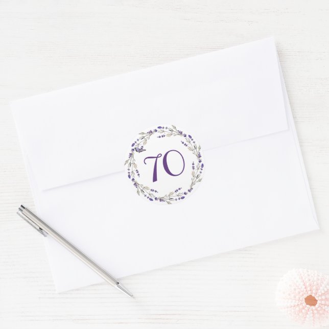 Lavender Wreath for 70th Anniversary Classic Round Sticker (Envelope)