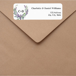 Lavender wreath initials wedding return address