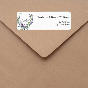Lavender wreath initials wedding return address