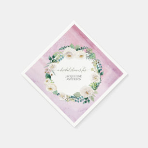 Lavender Wreath Rustic Alabaster Roses Floral Leaf Napkin