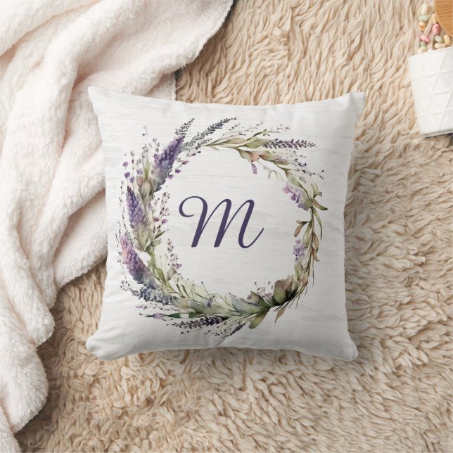lavender Wreath with Monogram  Cushion (Blanket)