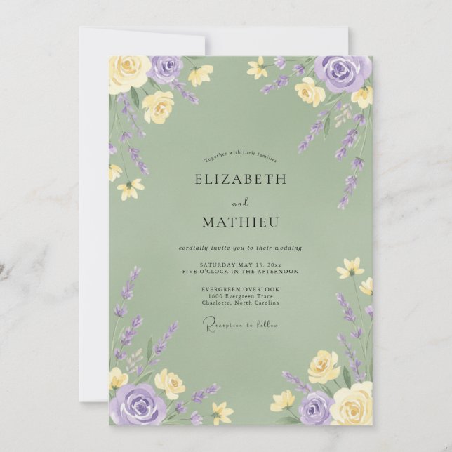 Lavender Yellow Blossom Romance Wedding Invitation (Front)