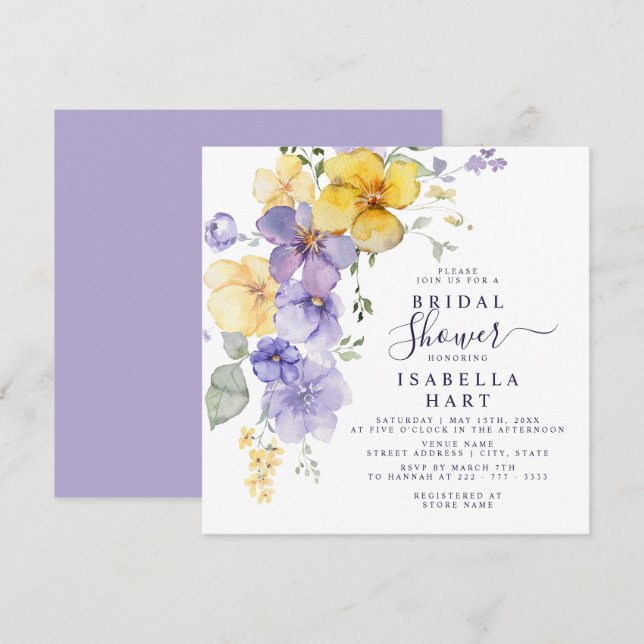 Lavender Yellow Botanical Floral Bridal Shower Invitation (Front/Back)