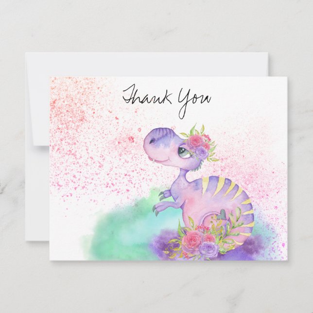 *~* Lavender Yellow Dragon Baby Girl Baby Shower Thank You Card (Front)