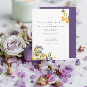 Lavender & Yellow Floral No Parents Wedding  Invitation