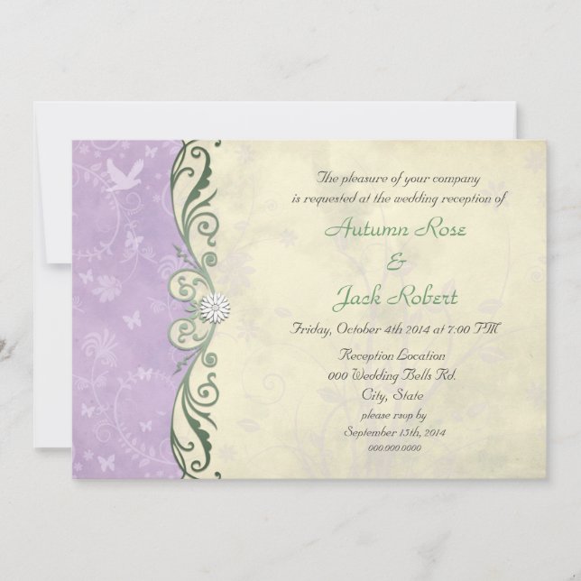 Lavender Yellow Floral Wedding Reception Invitation (Front)