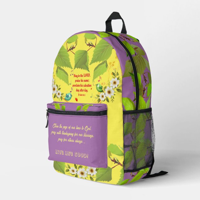 Lavender Yellow Inspirational Motivations  Printed Backpack (Back Corner Right)