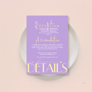 Lavender & Yellow Modern Minimal Wedding Details Enclosure Card