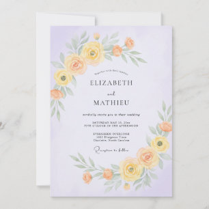 Lavender Yellow Ranunculus Eucalyptus Wedding Invitation