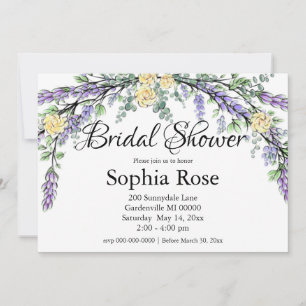Lavender Yellow Rose and Eucalyptus Invitation