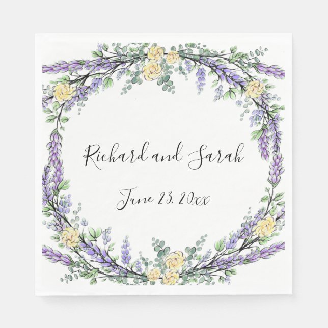 Lavender Yellow Rose and Eucalyptus   Napkin (Front)
