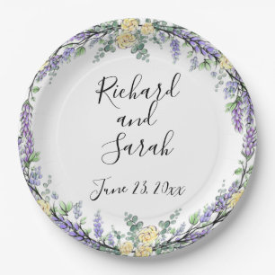 Lavender Yellow Rose and Eucalyptus  Paper Plate