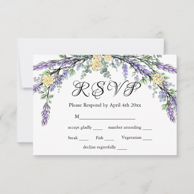 Lavender Yellow Rose and Eucalyptus RSVP Card (Front)
