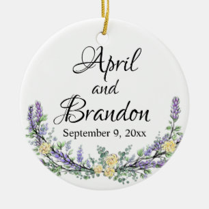 Lavender, yellow roses and Eucalyptus  Ceramic Tree Decoration