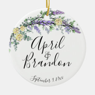 Lavender yellow roses and Eucalyptus   Ceramic Tree Decoration