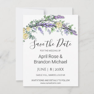 Lavender Yellow Roses Eucalyptus Save The Date