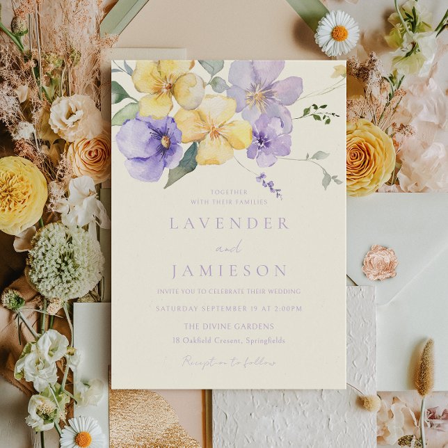Lavender & Yellow Sunshine Flowers Wedding Invitation (Creator Uploaded)