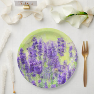 Lavender Yellow Watercolor Floral Paper Plate