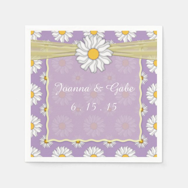 Lavender Yellow White Daisy Floral Wedding Napkins (Front)
