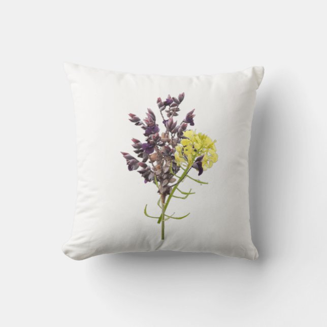 Lavender & Yellow Wildflower Botanical Design Cushion (Front)