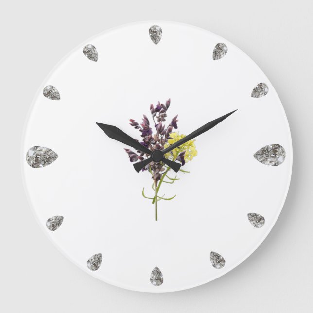 Lavender & Yellow Wildflower Botanical Design Large Clock (Front)