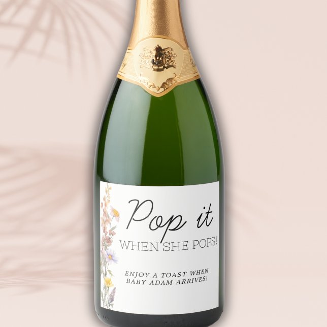 Lavender Yellow Wildflowers Pop It When She Pops Sparkling Wine Label (Creator Uploaded)