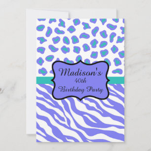 Lavender Zebra Leopard 40th Birthday Invitation