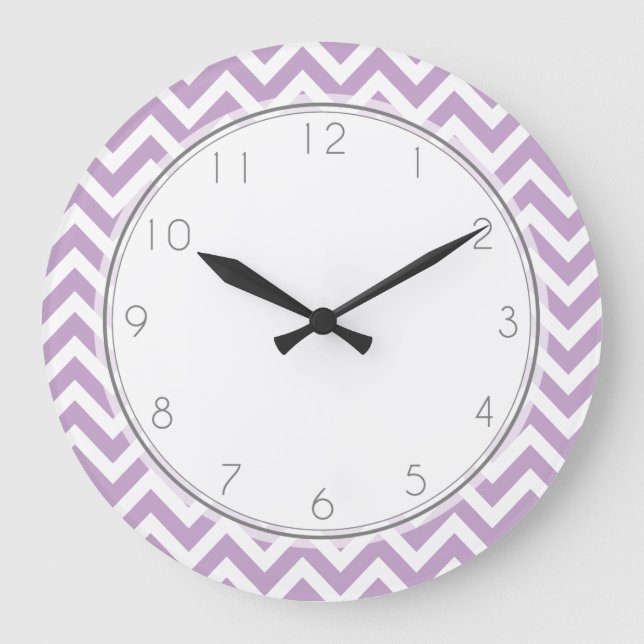 Lavender Zigzag Stripes Pattern Large Clock (Front)