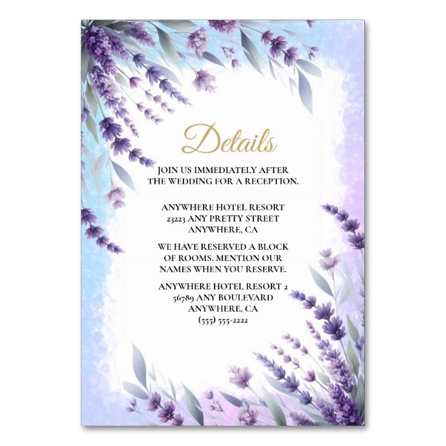 Lavenders And Blue Elegant Floral Details Table Number (Front)