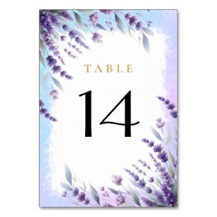 Lavenders And Blue Elegant Floral Watercolor  Table Number