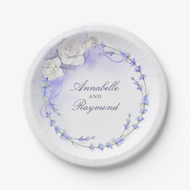 Lavenders and White Flowers Wreath Paper Plate (Front)