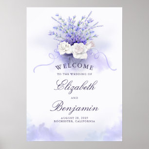 Lavenders and White Roses Wedding Welcome Sign