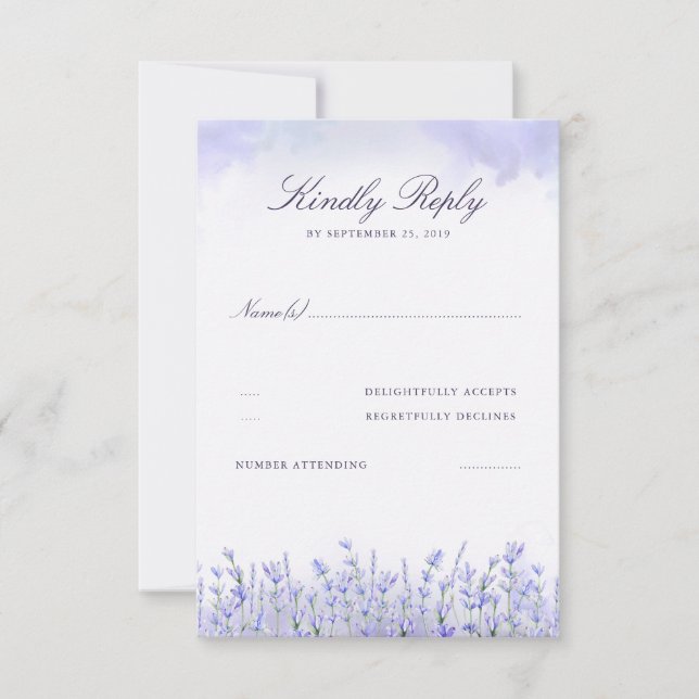 Lavenders Field Floral Purple Wedding RSVP (Front)