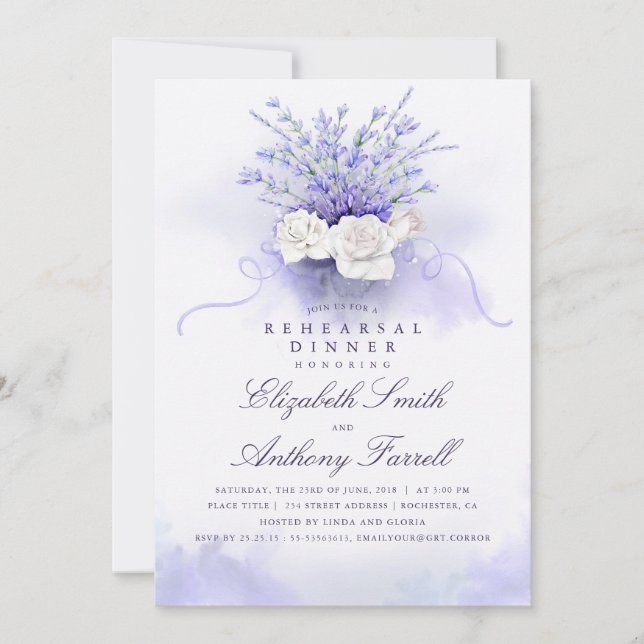 Lavenders Floral Purple Rehearsal Dinner Invitation (Front)
