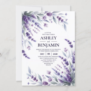 Lavenders Purple Elegant Floral Watercolor Invitation