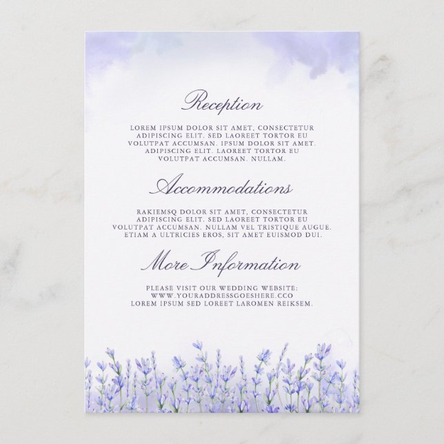 Lavenders Wedding Details Information Guest Enclosure Card (Front)