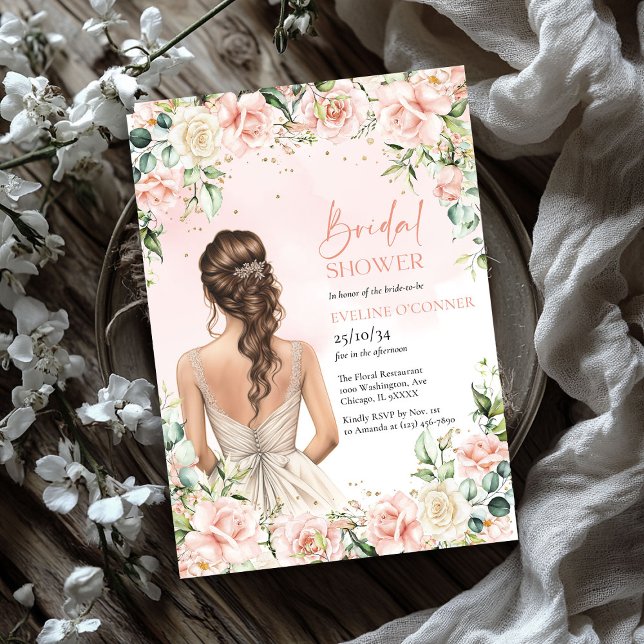Lavish bouquet blush and cream roses eucalyptus invitation (Lavish bouquet blush and cream roses eucalyptus bridal shower invitation)