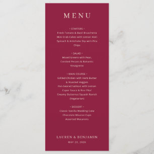 Lavish Crimson Blooms Wedding Menu