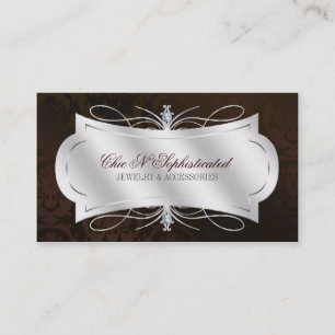 Lavish Dark Chocolate Diamond Damask Swirl Business Card
